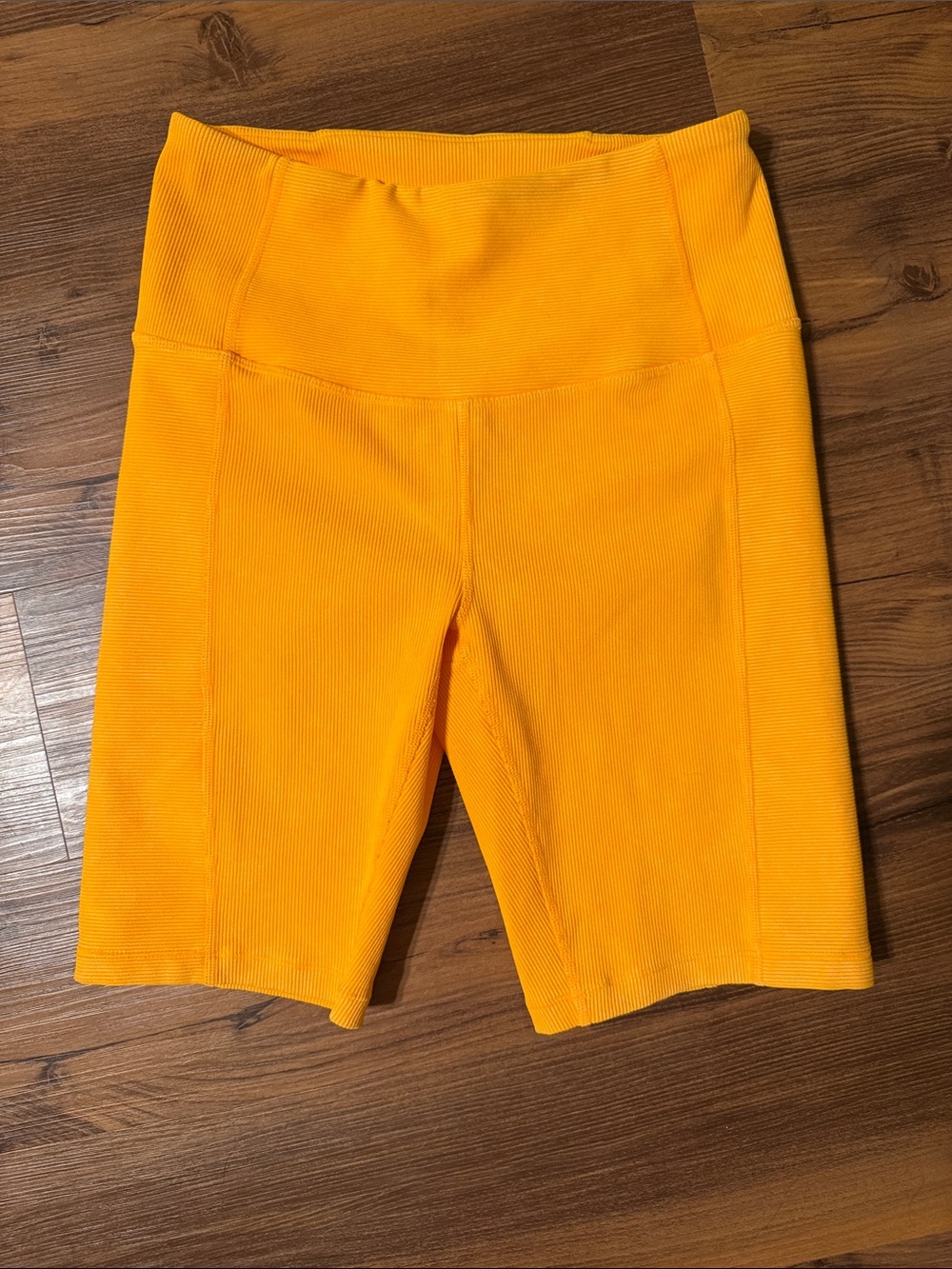 Zella Ribbed High-Rise Bright Orange Bike Shorts